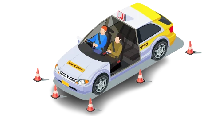 Fahrschule Take - Führerschein Klasse - Gelb-weißes Auto